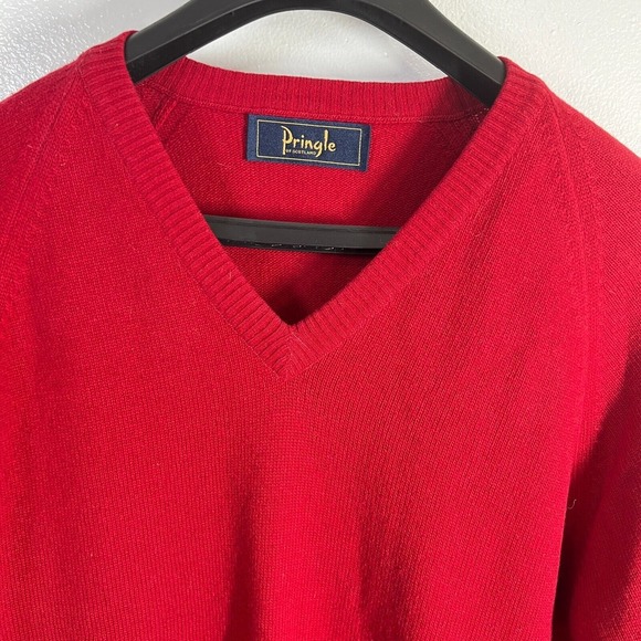 Pringle of Scotland Red‎ Sweater 100%  US Large 40 Super Fine Wool V-Neck Red - Picture 3 of 12